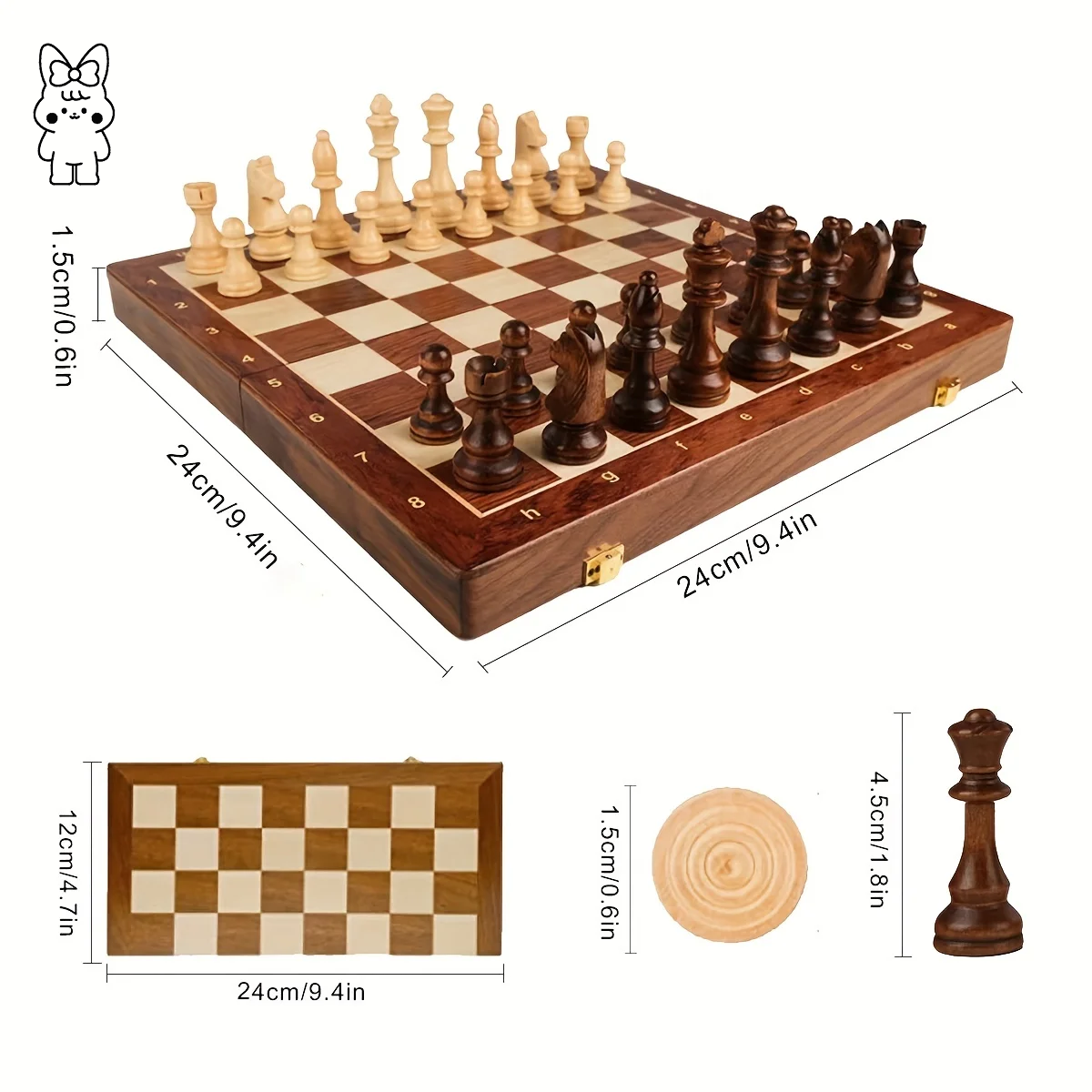 3-in-1 Chess Backgammon Checkers Set Solid Wooden Chess Foldable Convenient Puzzle Board Game Toy Gaming Gift chess pieces