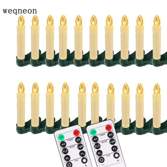 weqneon Flameless LED Taper Candles Christmas Tree Electric Candle Lights Mini Taper Clip-On Candles with Remote Timer Lights electric for Christmas trees