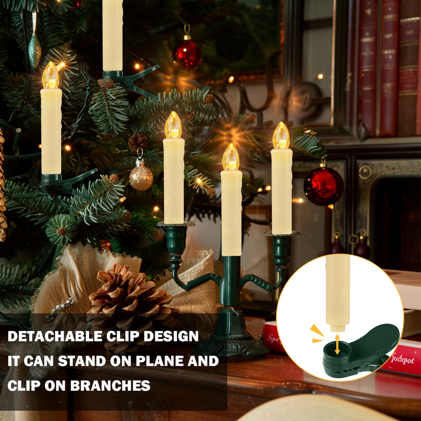 weqneon Flameless LED Taper Candles Christmas Tree Electric Candle Lights Mini Taper Clip-On Candles with Remote Timer Lights electric for Christmas trees