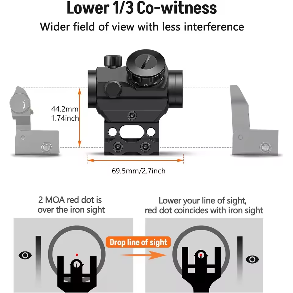 OPD  Red Dot Sight 1x25mm Reflex Sight Waterproof & Shockproof & Fog-Proof Red Dot Scope with 1 inch Riser Mount