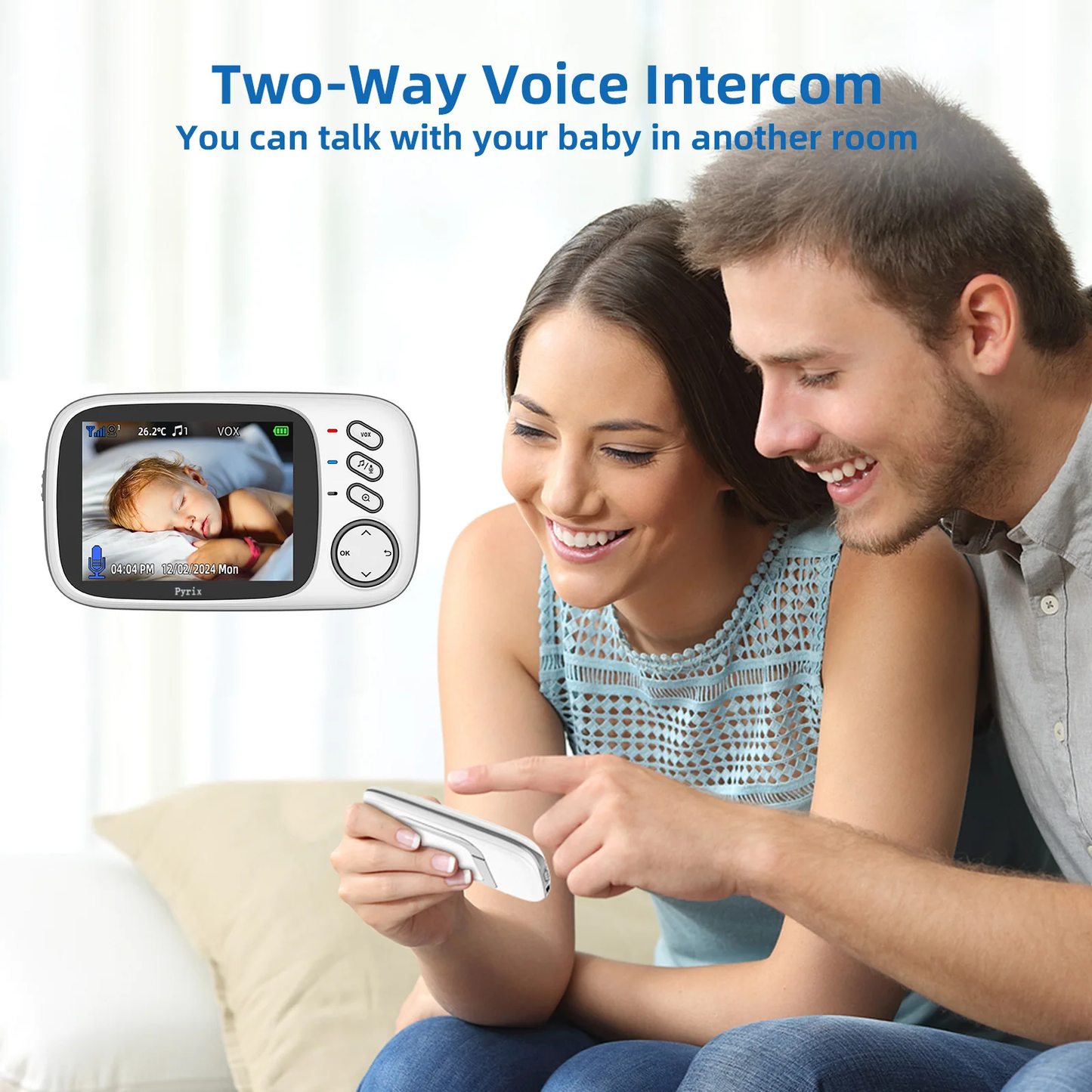 Pyrix 3.2 Inch Wireless Video Baby Monitor With Lullabies Auto Night Vision Two Way Intercom Temperature Monitoring