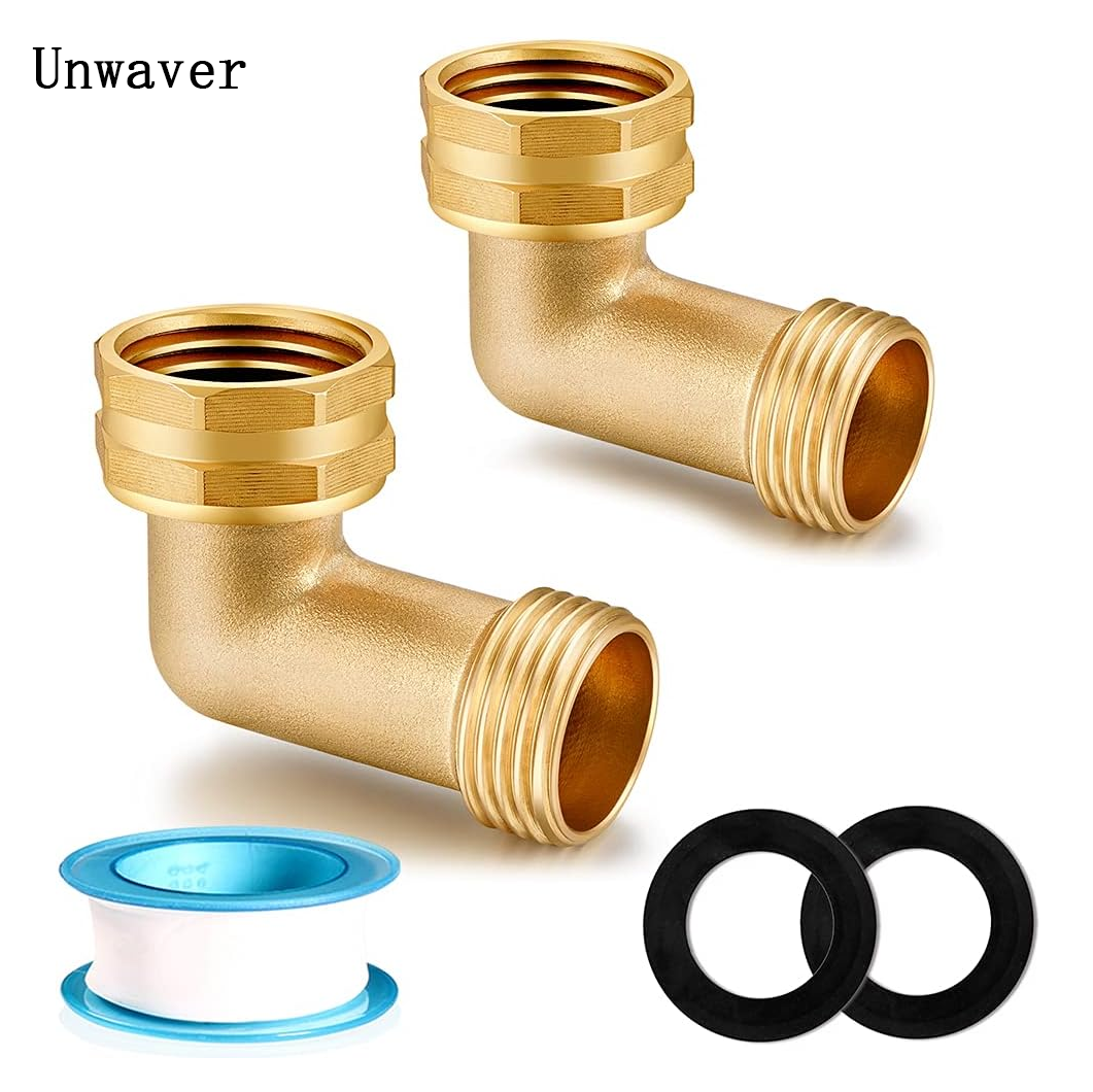 Unwaver Garden Hose Elbow Connector 90 Degree Solid Brass Pipe Fittings Hose Elbow (2 SETS)