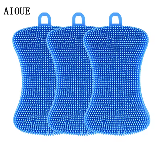 AIOUE 3Pcs Silicone Dish Washing Brush Pot Pan Sponge Kitchen Cleaning Brush Silicone Scouring Pad Pot Pan Wash Brush