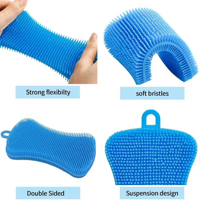 AIOUE 3Pcs Silicone Dish Washing Brush Pot Pan Sponge Kitchen Cleaning Brush Silicone Scouring Pad Pot Pan Wash Brush
