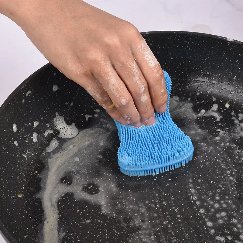 AIOUE 3Pcs Silicone Dish Washing Brush Pot Pan Sponge Kitchen Cleaning Brush Silicone Scouring Pad Pot Pan Wash Brush