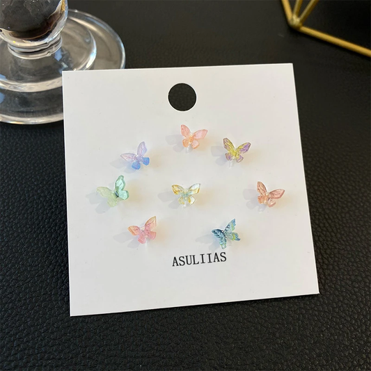ASULIIAS Simple Colorful Fairy Stereo Butterfly Stud Earrings For Women Mini Cute Hypoallergenic Butterflies Earring Party