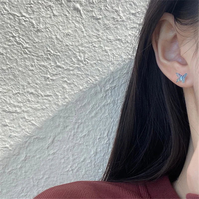 ASULIIAS Simple Colorful Fairy Stereo Butterfly Stud Earrings For Women Mini Cute Hypoallergenic Butterflies Earring Party