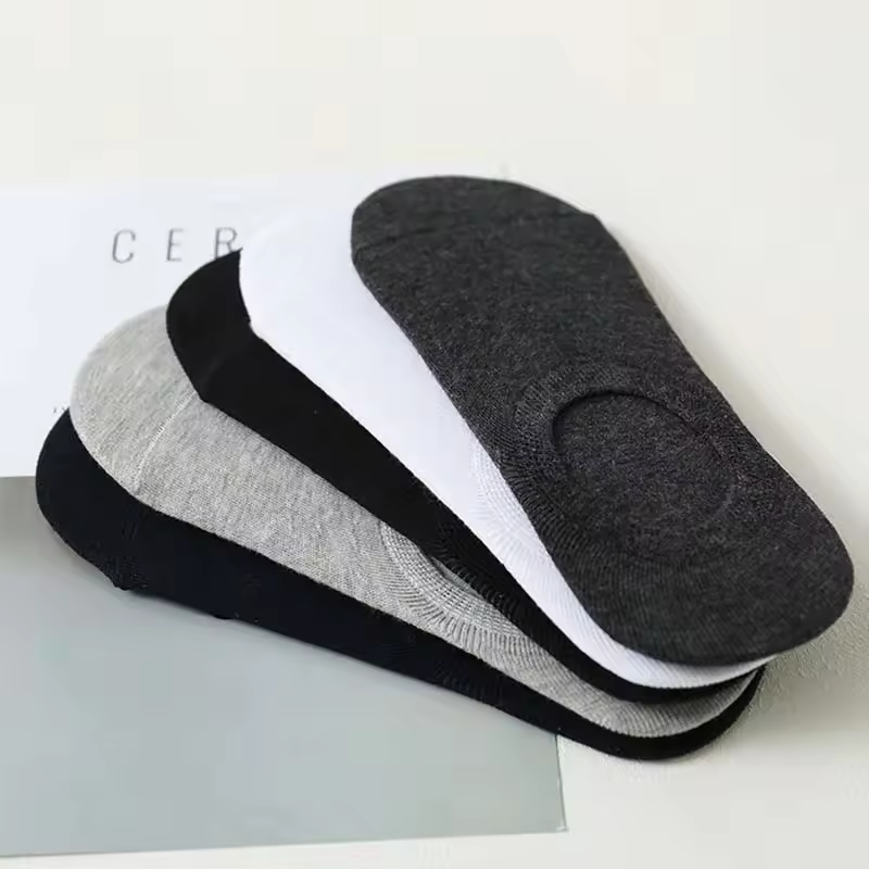 SANHO 5Pair / Lot Fashion Happy Men Boat Socks Summer Autumn Non-slip Silicone Invisible Cotton Socks Male Ankle Sock Slippers Meia ﻿