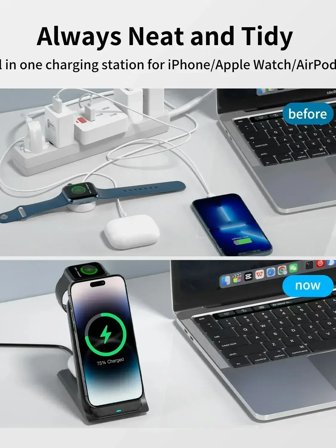 youchen 3 in 1 Wireless Charger Stand Fast Charging Station Dock