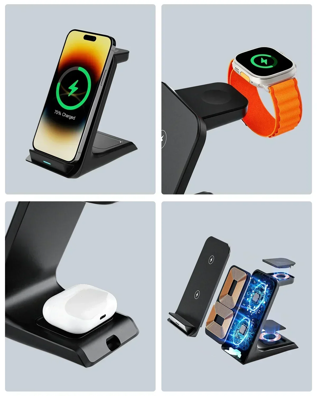 youchen 3 in 1 Wireless Charger Stand Fast Charging Station Dock
