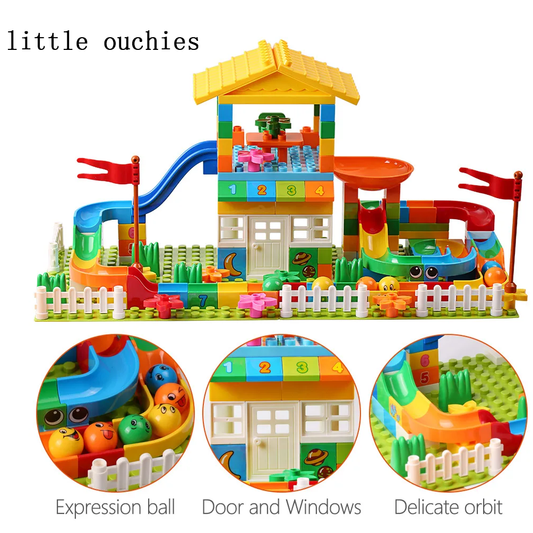little ouchies 153PCS Big Particle Roof Blocks Compatible City House Big Size Slide Building Blocks Castle Brick Toys For Children