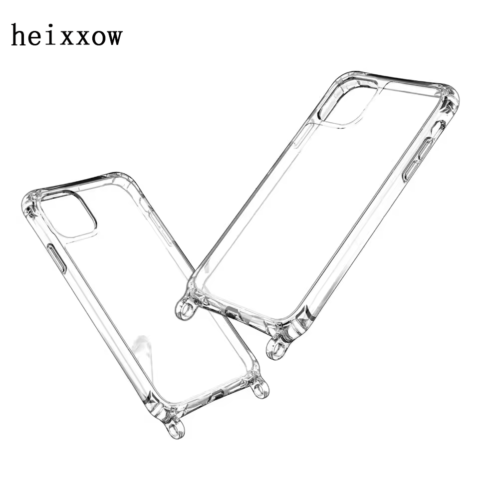heixxow Transparent Shockproof Phone Case With Ring Hole Clear Four-Corner Airbag Soft Bumper Cover