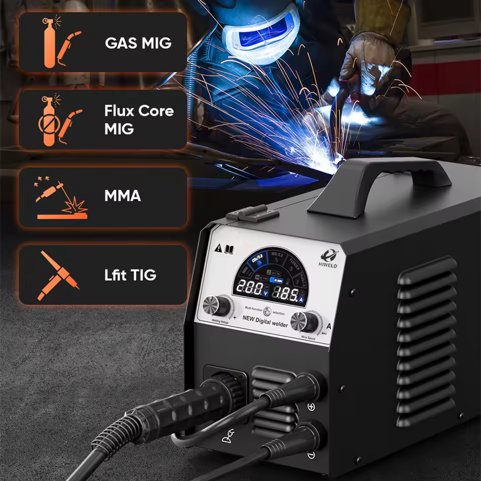 HIWELD 4 in 1 Welding Machine MMA ARC/Gas Gasless MIG/LIFT TIG Welding Large Colorful LED Display Inverter Welder Tool