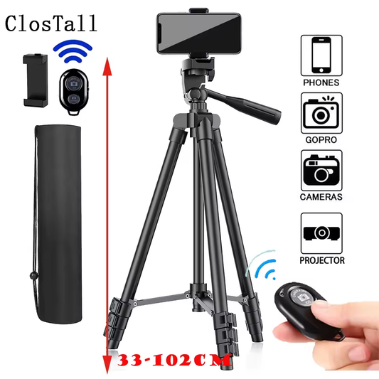 ClosTall Tripod For Phone Camera Tripod Stand with Bluetooth Remote Phone Holder Lightweight Universal Photography