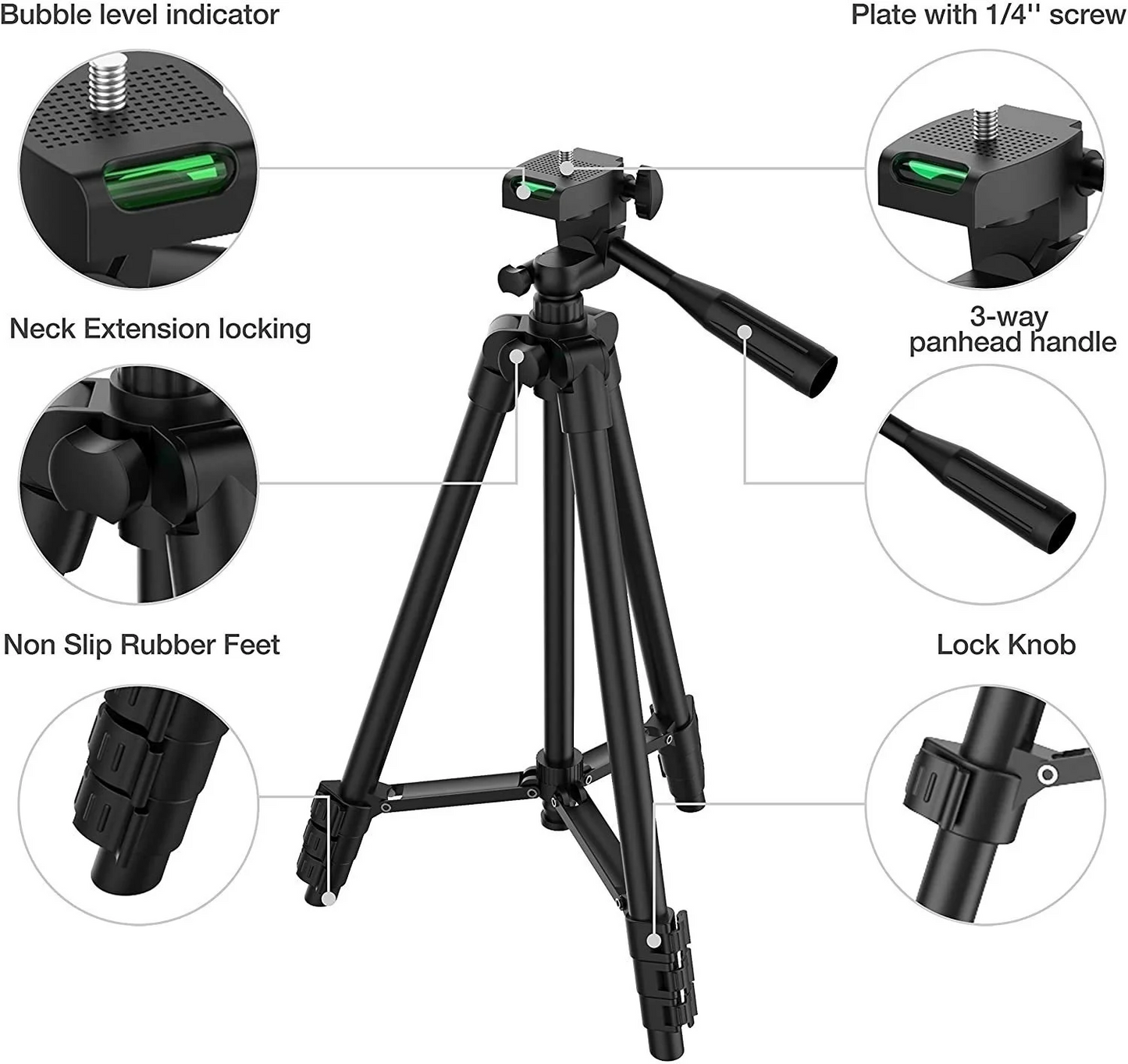 ClosTall Tripod For Phone Camera Tripod Stand with Bluetooth Remote Phone Holder Lightweight Universal Photography