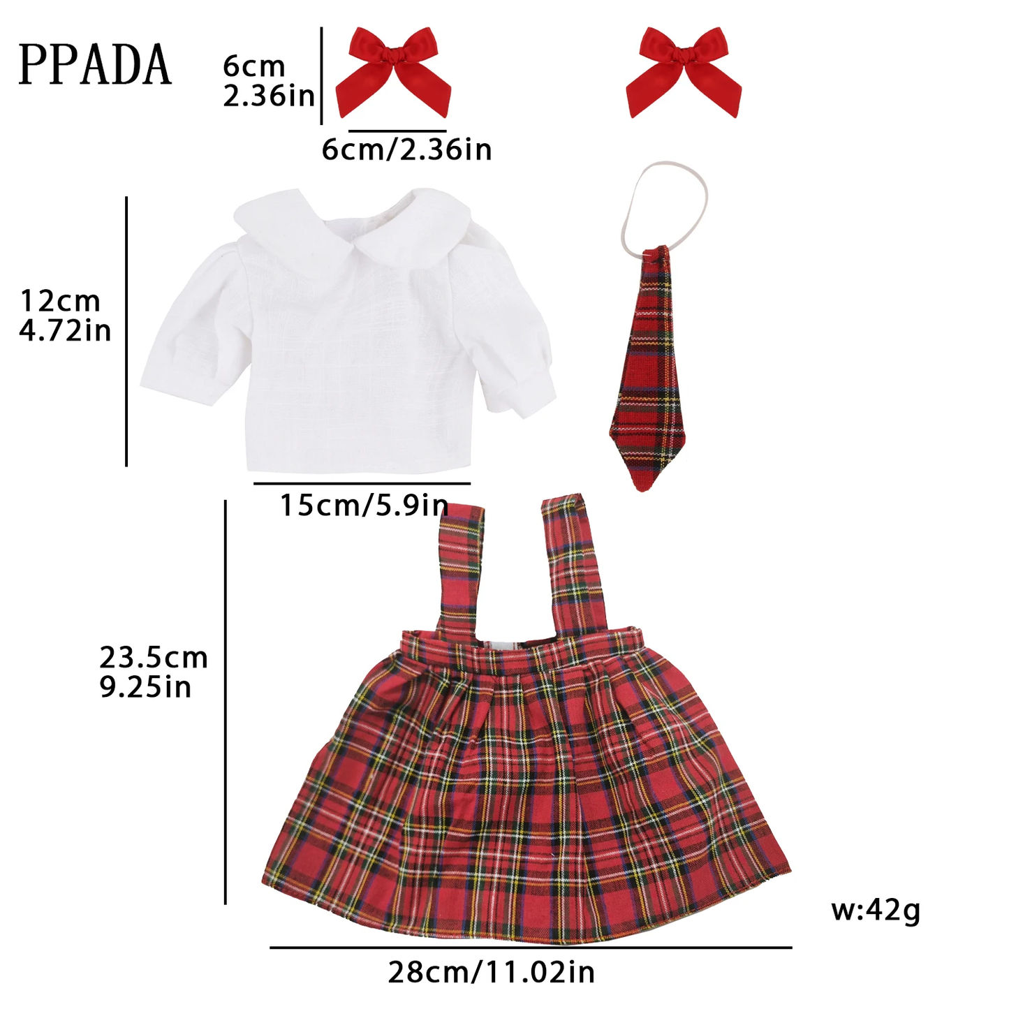 PPADA Doll Clothes Student Suit For 18Inch American Doll Strappy skirt+ hirt+tie +hairclip Suit Outfit For 43cm Baby Newborn Girl Doll