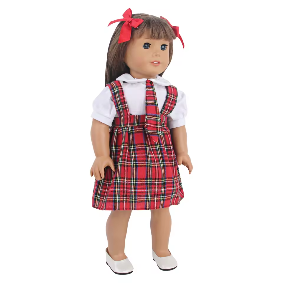 PPADA Doll Clothes Student Suit For 18Inch American Doll Strappy skirt+ hirt+tie +hairclip Suit Outfit For 43cm Baby Newborn Girl Doll
