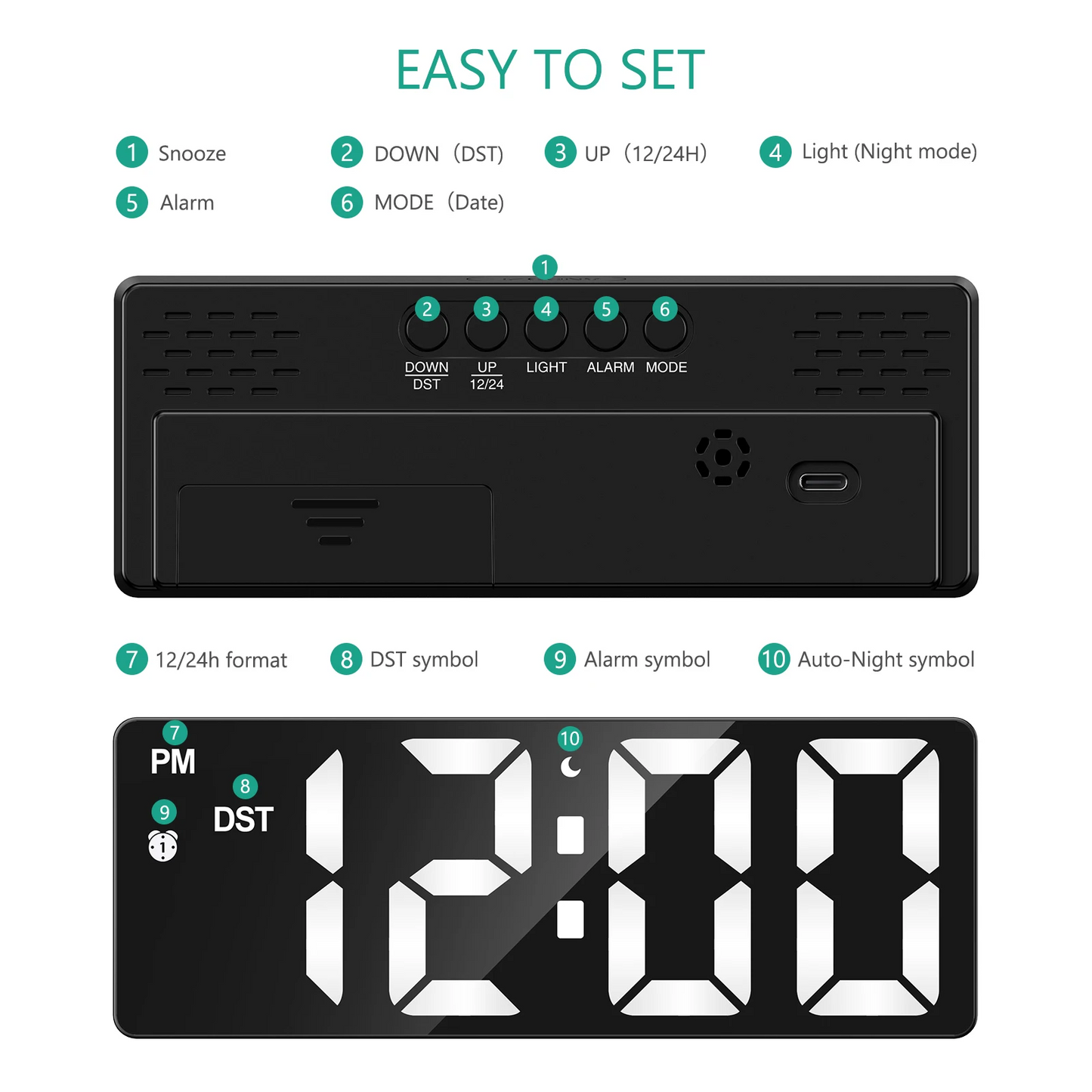 COELUS Upgraded LED Clock Digital Alarm Clocks Desktop Bedside Electronic Desk Watch Snooze Desk Clock Wake Up Alarm Clock