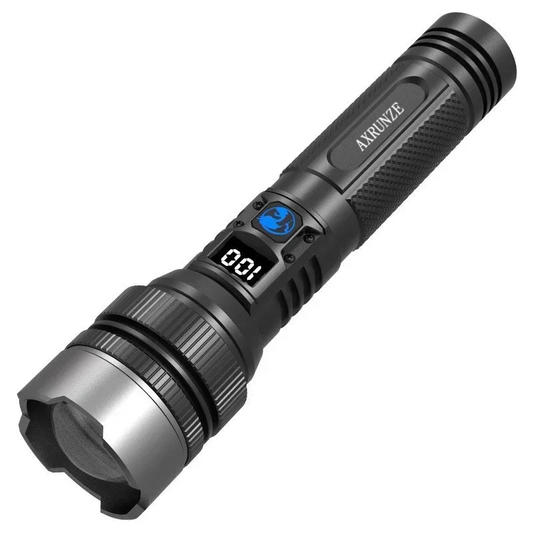 AXRUNZE LED Flashlight Aluminum Alloy Torch with Digital Display Portable USB Rechargeable Flashlights for Camping Hiking