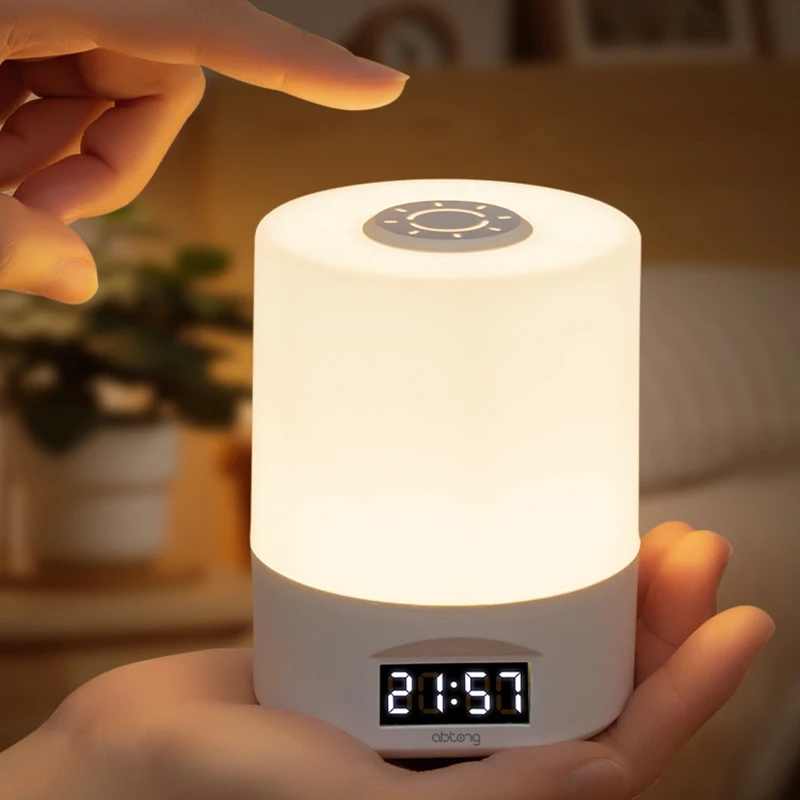 abtong LED Night Light Clock Bedroom Bedside Desk Lamp Touch Baby Feeding Eye Protection Sleep Light Dimmable Charging Touch Desk Lamp