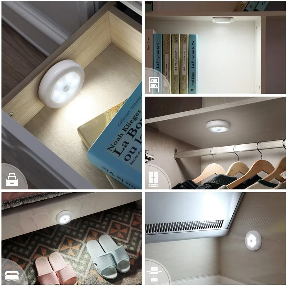 DMEIXS Motion Sensor LED Night Light Wireless Battery Powered Cabinet Night Lamp Bedside Lights For Closet Home Bedroom Lighting