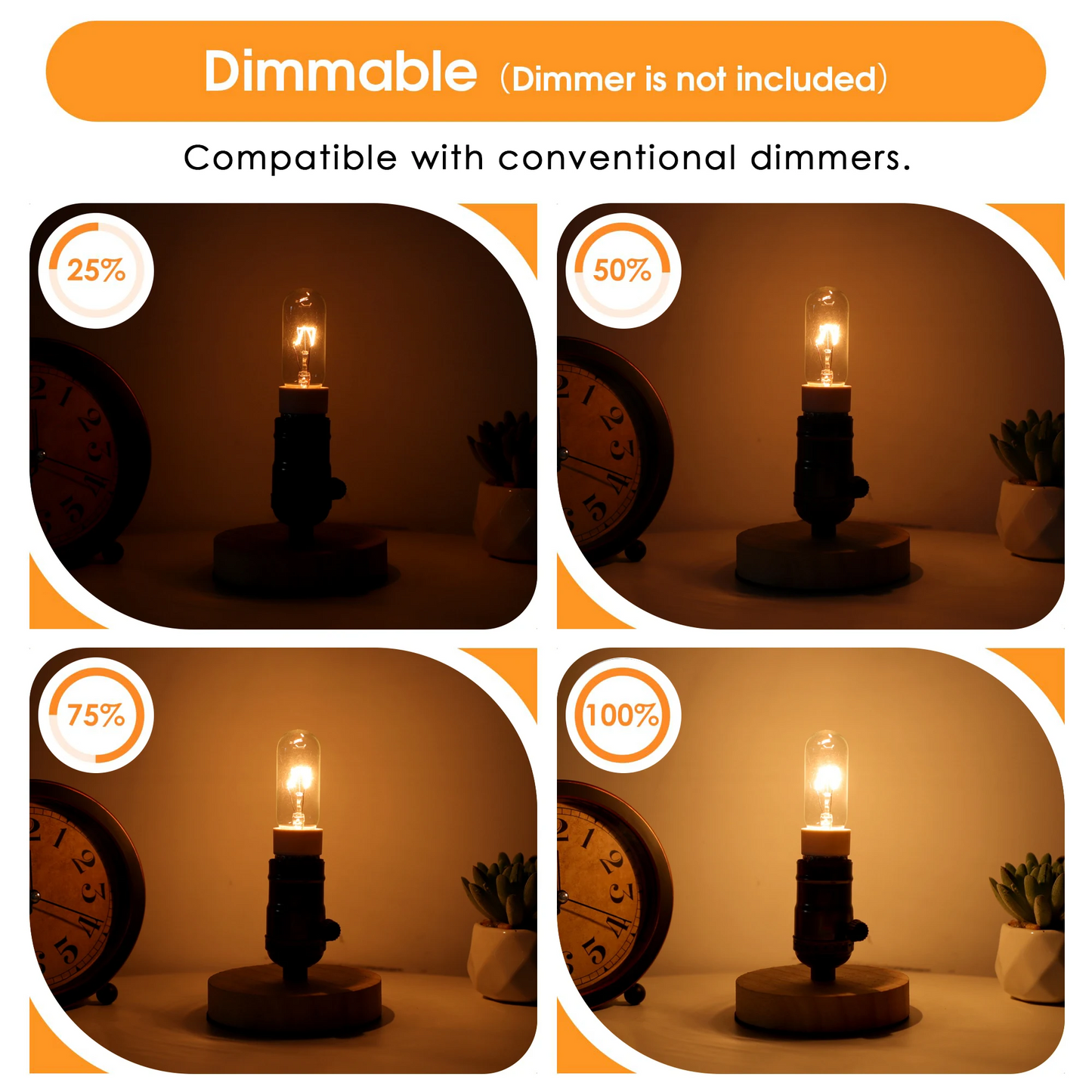 TouCloud 4Pack 40W Tubes Bulbs 220V Warm White 2700K Dimmable Incandescent Light Bulb