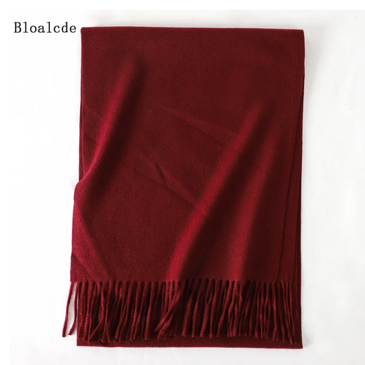 Bloalcde Solid Women Winter Scarf Warm Thicken Cashmere Shawl Outdoor Fashion Luxury Tassels Wrap Windproof Scarves