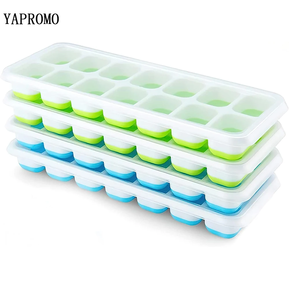 YAPROMO Ice Cube Tray Mold with Lid Silicone Square 14 Cube Easy Release Ice Cube Molds Summer Kitchen Bar DIY Iced Cocktail Freeze Tool