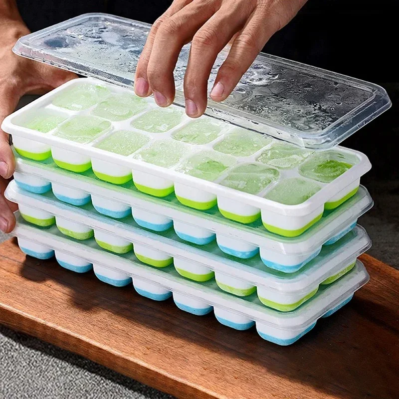 YAPROMO Ice Cube Tray Mold with Lid Silicone Square 14 Cube Easy Release Ice Cube Molds Summer Kitchen Bar DIY Iced Cocktail Freeze Tool