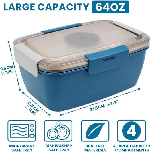 YAPROMO Large Microwave Safe Bento Box Big Salad Food Container 4 Compartment Tray BPA-Free Lunch Box Salad Bowl With Dressing Container