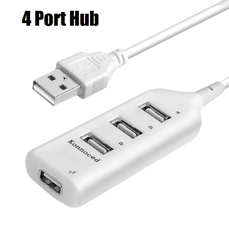 Konnoced Portable 4 Port Multi USB Hub Splitter High Speed USB 2.0 Multiple Expander Adapter For PC Laptop Notebook Computer Accessories