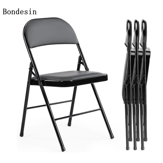 Bondesin Leather Padded Folding Chair 4 Pack Sturdy Metal Living Room Rocking Dinner Chairs Easy to Use Storage Outdoor Home Office
