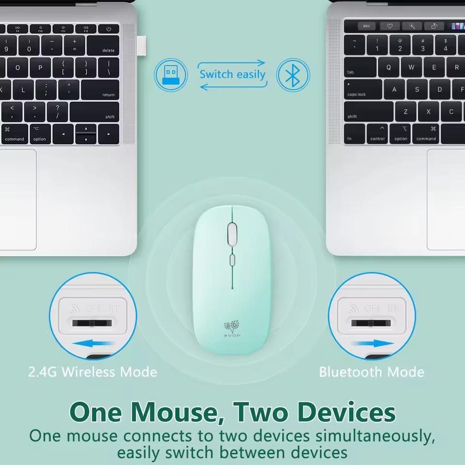 xyop Rechargeable Wireless Bluetooth Mouse for Computer PC Mouse Dual Modes Bluetooth 4.0 + USB Wireless Mouse 3 Adjustable DPI