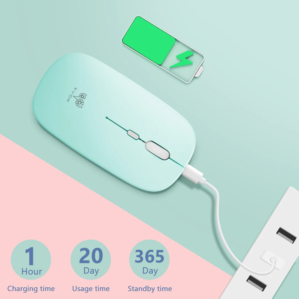 xyop Rechargeable Wireless Bluetooth Mouse for Computer PC Mouse Dual Modes Bluetooth 4.0 + USB Wireless Mouse 3 Adjustable DPI