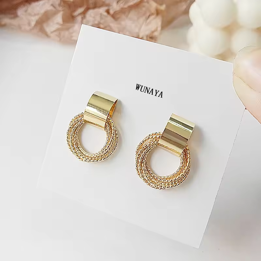 WUNAYA Retro Metal Gold Color Multiple Small Circle Stud Earrings for Women Korean Jewelry Fashion Wedding Party Earrings Jewelry Gift