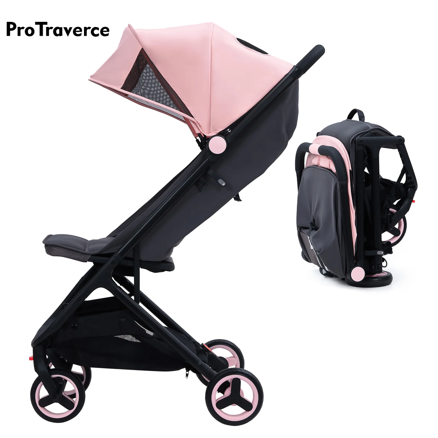 ProTraverce Lightweight Baby Stroller, Compact Umbrella Stroller with Adjustable Canopy/Footrest/Backrest, One-Hand Folding Newborn Stroller