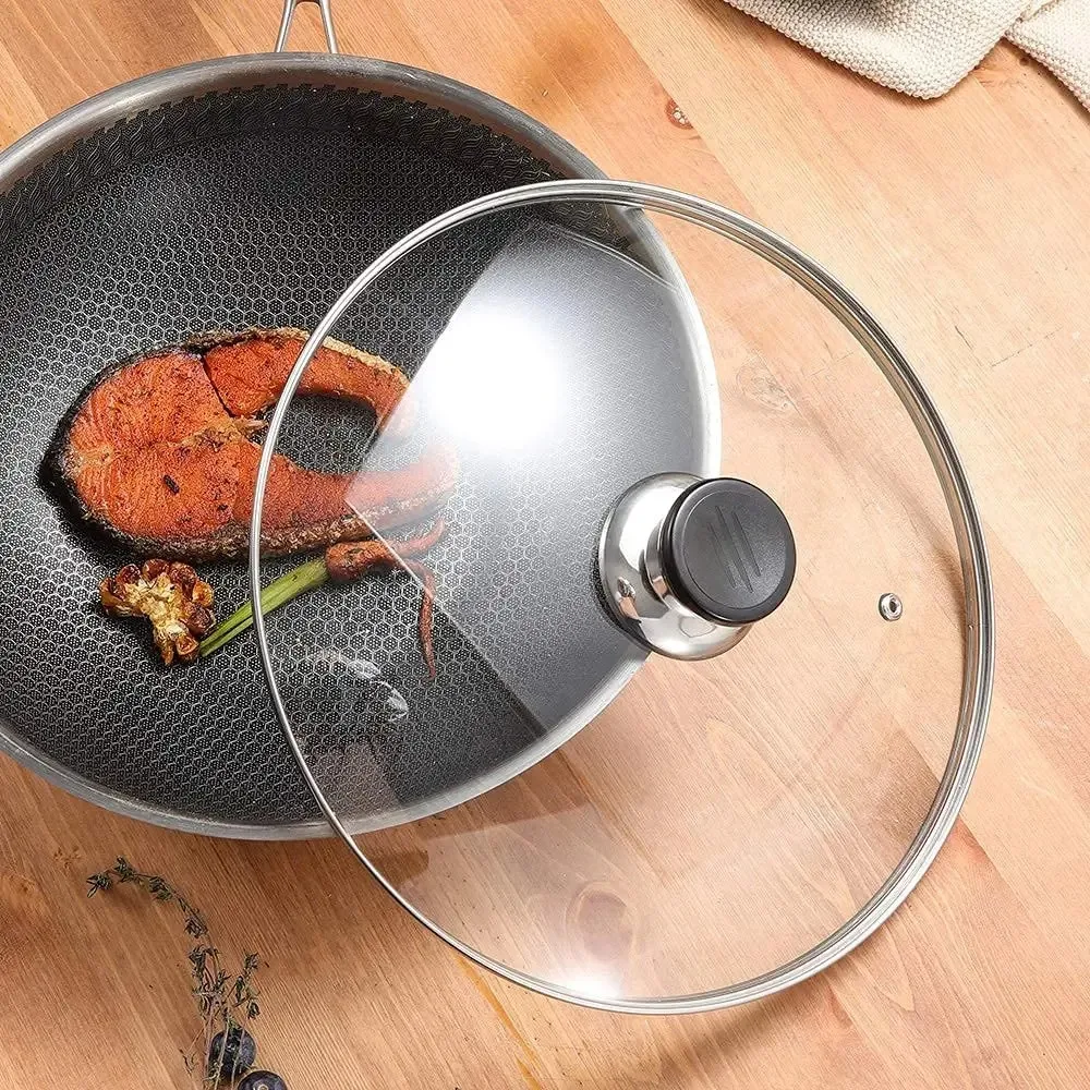 imarku cook Durable Tempered Glass Pot Cover Round Anti-scalding Frying Pan Cover Universal Stainless Steel Wok Pan Lid Cookware Parts Pot lids