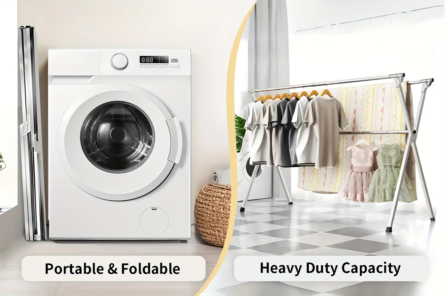 Eclatix Folding Metal Drying Rack with 20 Hooks, Retractable Large Capacity X-Frame for Indoor & Outdoor Laundry Use Clothes drying racks