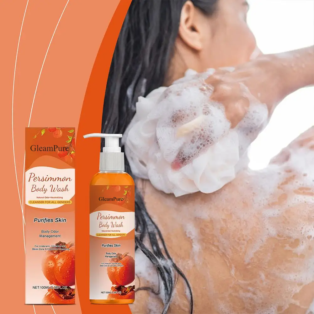 GleamPure Persimmon Shower Gel Persimmon Extract For Men and Women Gentle on All Skin Types Deodorizing Soap Rose Scent Bathing Lotions