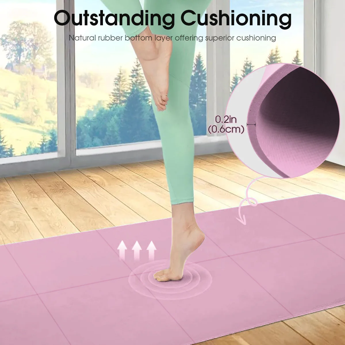 CILLE Yoga Mat Pilates Fitness Mat Thicknes Non Slip Yoga Cushion Travel Fitness Exercise Pad for Women Home Gym