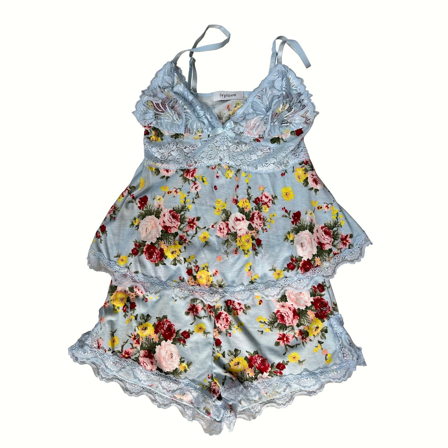 ivylove 2Pcs Sexy Pajama Set Women Sexy Lace Satin Silk Strap Top Hot Shorts Pajama Women Sleepwear Femme Pijamas