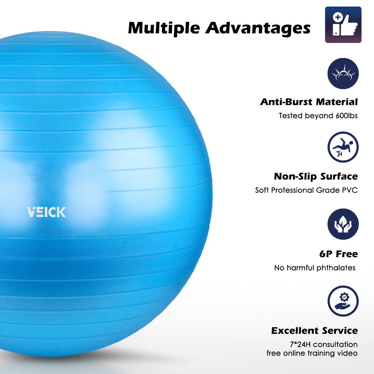 VEICK Diameter PVC Fitness Balls Yoga Ball Thickened Explosion-proof Exercise Home Gym Pilates Equipment Balance Ball
