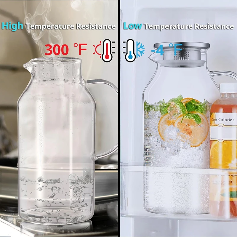 SOLIFEGOBLE 1.8L Glass Pitcher with Lid Vertical Stripes Glass Water Pitcher Water Carafe for Fridge Borosilicate Water Jugs