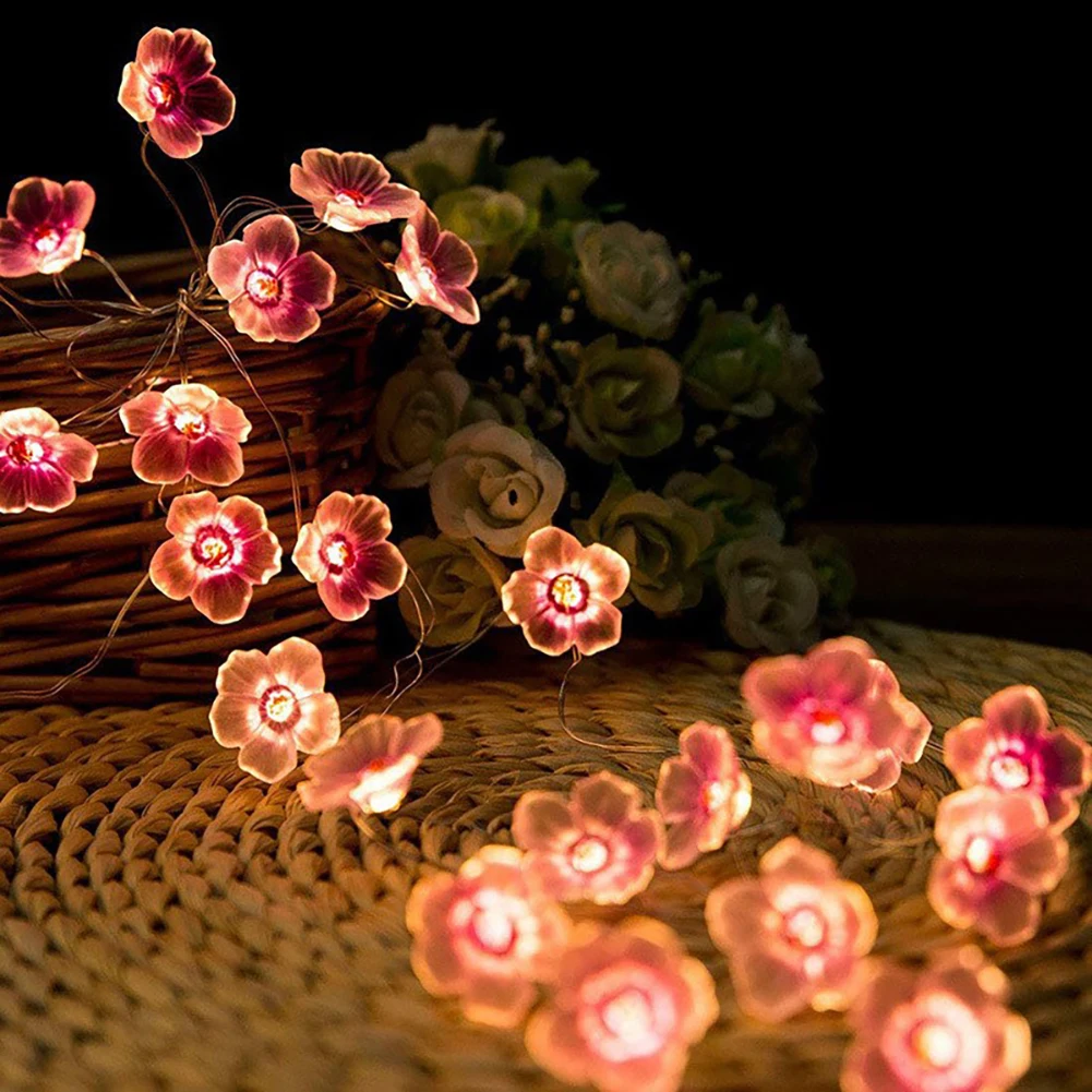 SICCOO 2M 20LEDS Cherry Blossom Fairy String Lights Pink Flower String Lamps For Outdoor Christmas Garland Decoration