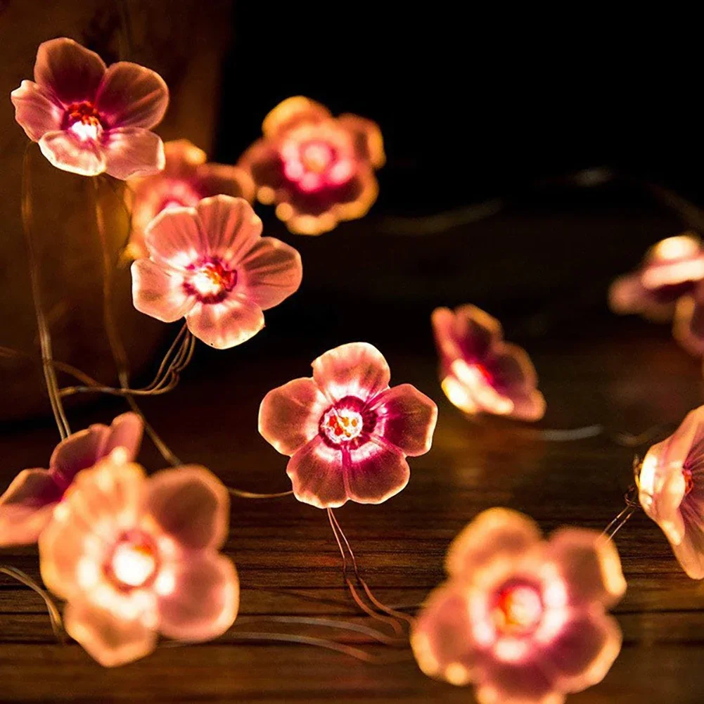 SICCOO 2M 20LEDS Cherry Blossom Fairy String Lights Pink Flower String Lamps For Outdoor Christmas Garland Decoration