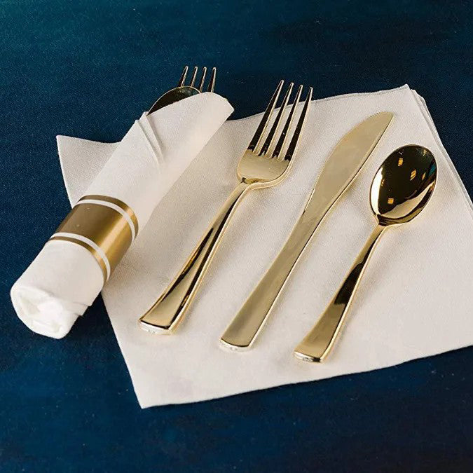 Kirishou Gold disposable tableware set knife fork spoon three piece set tissue paper wedding birthday party catering decoration tableware