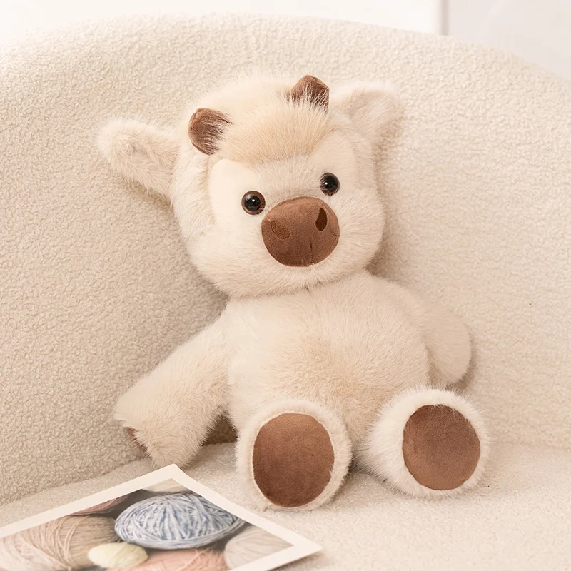 XATOM Cuddly Plush Toys Cattle High Quality Fluffy Sitting Pose Doll Warm Cozy Children Companion Xmas Gift Home Decor Gift