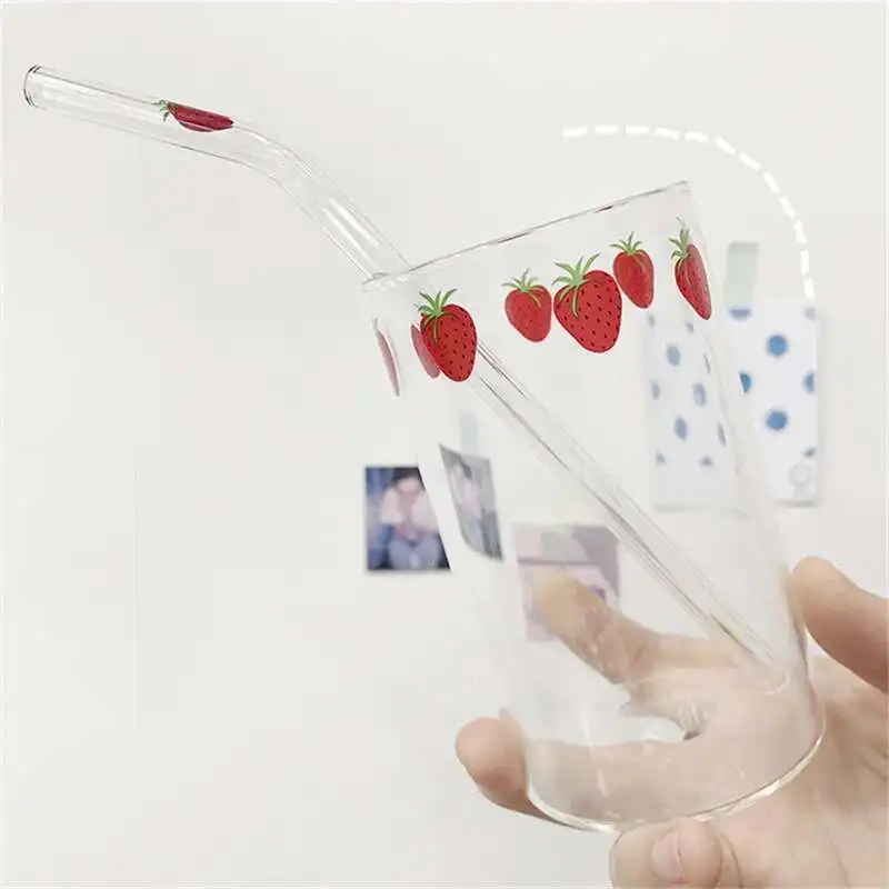 Vielara 300 ML Cute Strawberry Water Milk Drinking Glasses Cup Upgrade Thickened Version Gift