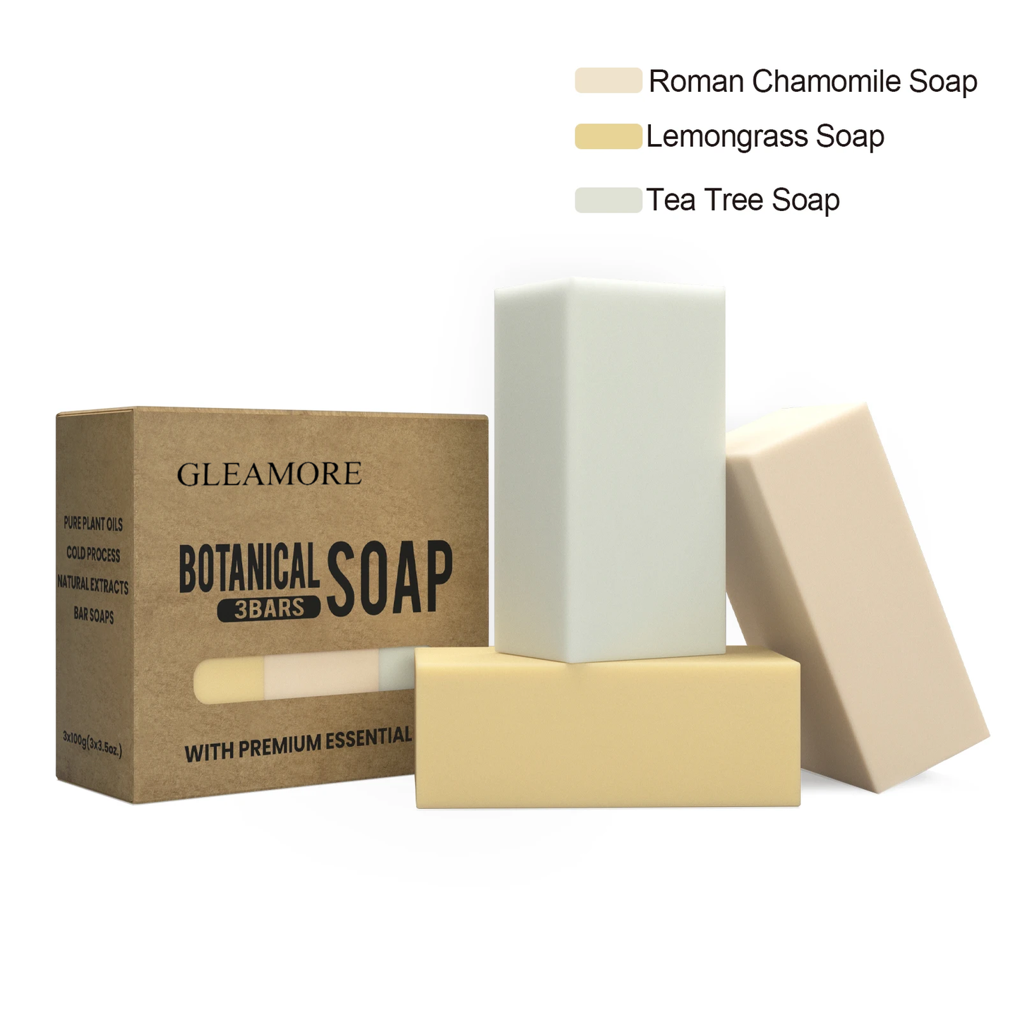 GLEAMORE Handmade Soap Gift Set 3 Pack of Essential Oil Soap Perfumed Soap Cleaning