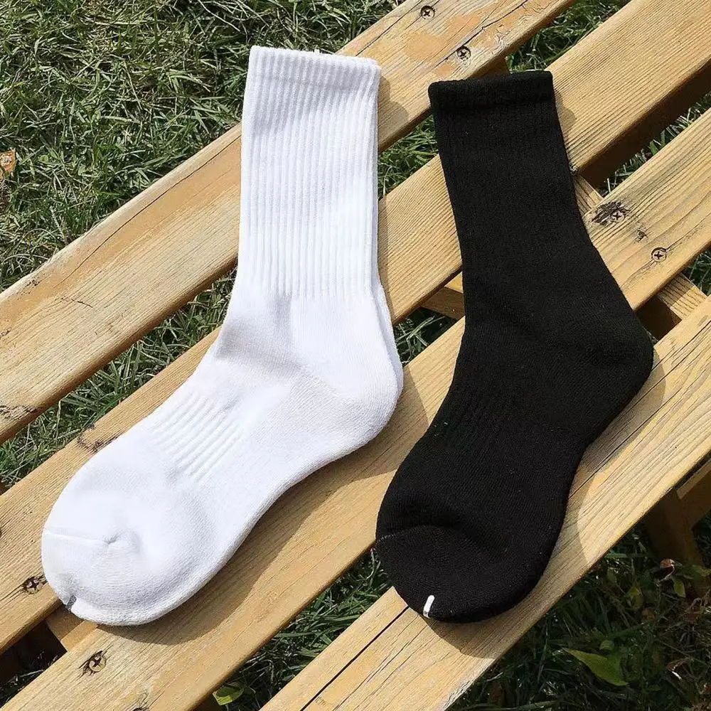 MiaGie 6 Pairs Middle Tube Socks For Men Solid Colour In White and Black Fashion Breathable and Casual Socks
